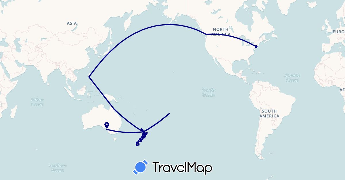 TravelMap itinerary: driving in Australia, Canada, Cook Islands, New Zealand, Philippines, United States (Asia, North America, Oceania)